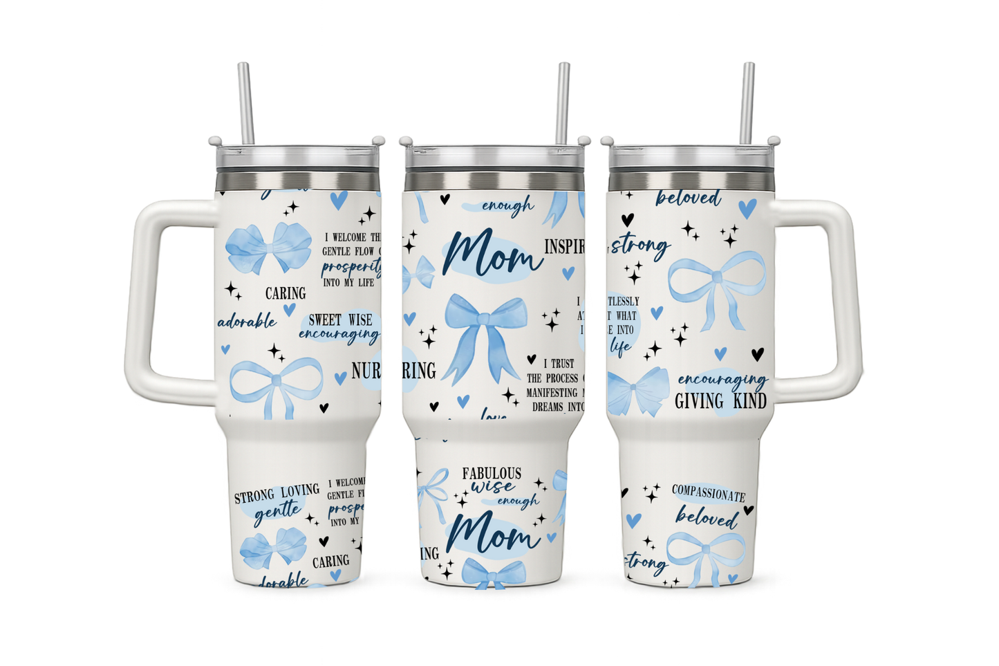 40oz tumbler with handle blue mom
