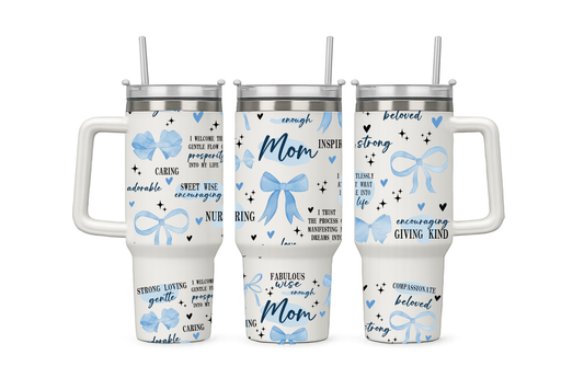40oz tumbler with handle blue mom