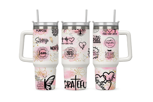 40oz tumbler with handle pink