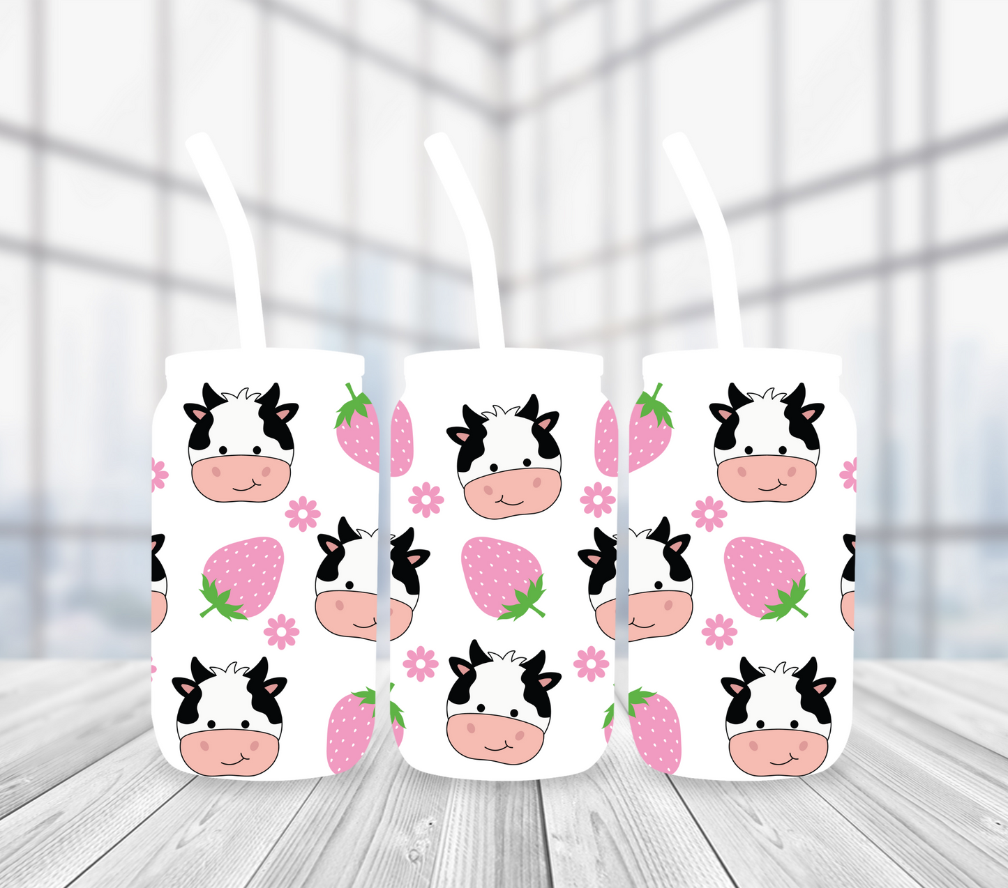 Cows with strawberries 16oz tumbler sublimacion