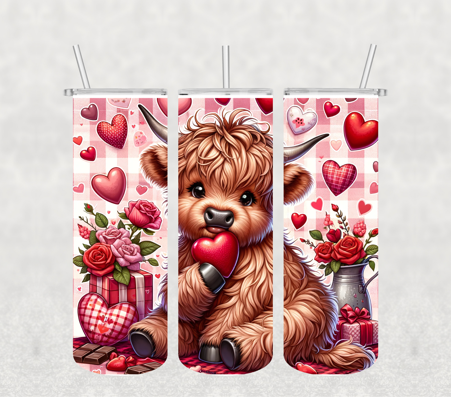Valentine cow with hearts tumbler 20oz