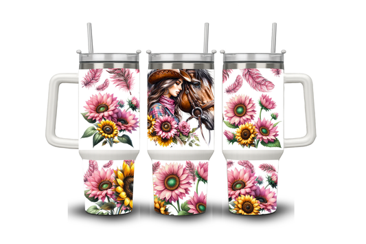 40oz tumbler with handle horse