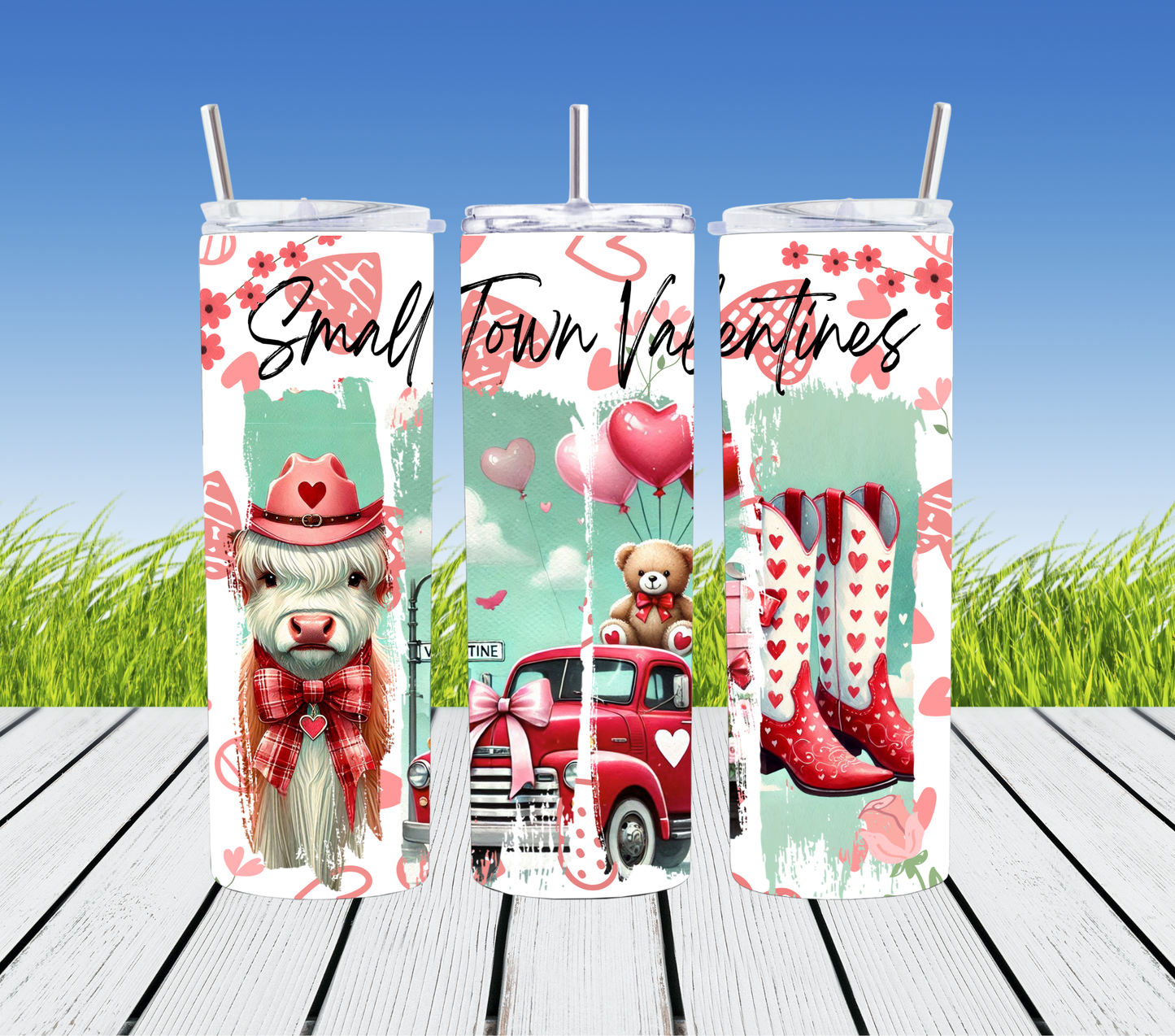 valentine cow with hat tumbler
