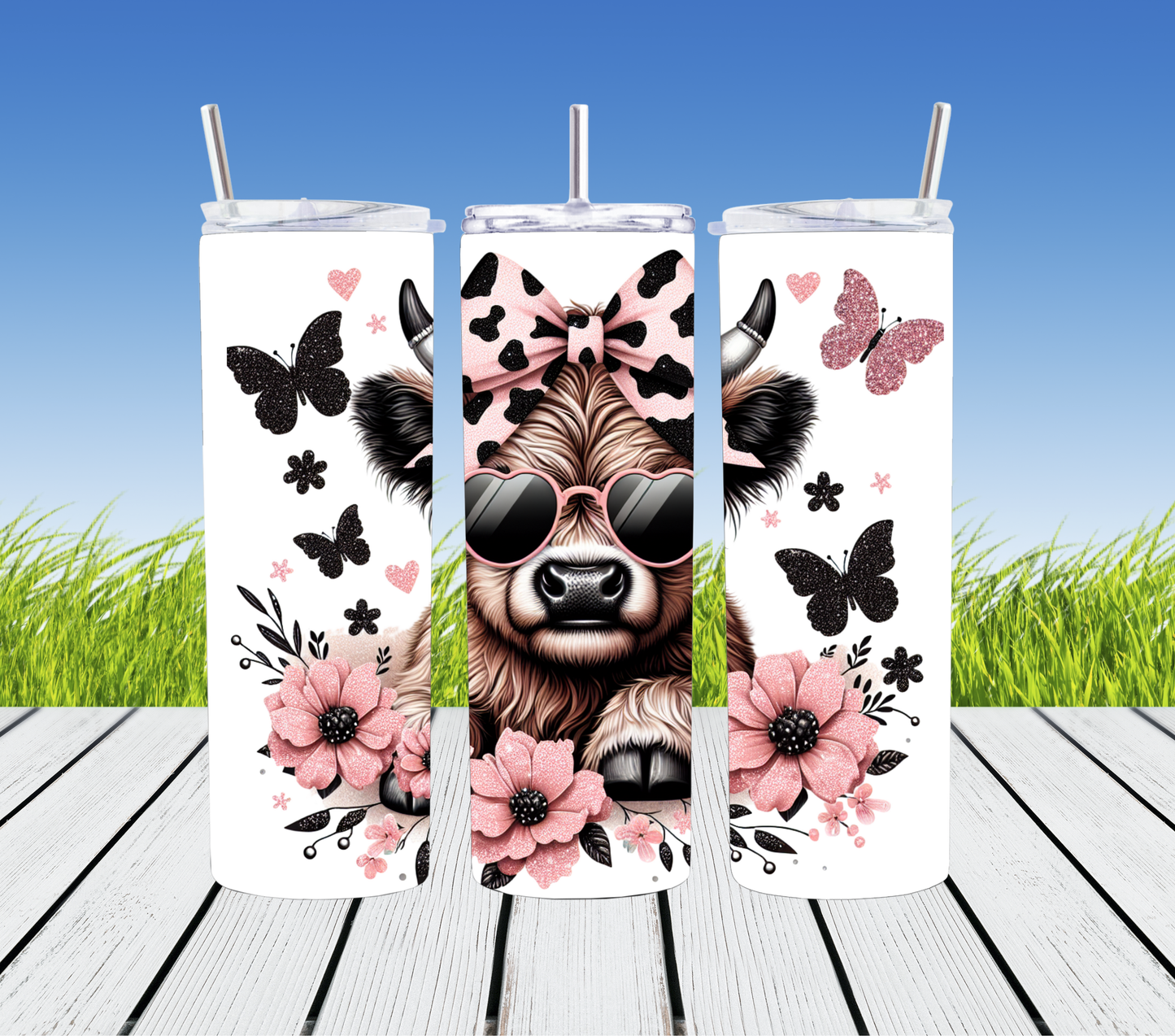 cow with butterflies tumbler 20oz