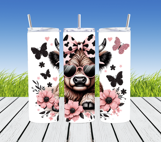 cow with butterflies tumbler 20oz
