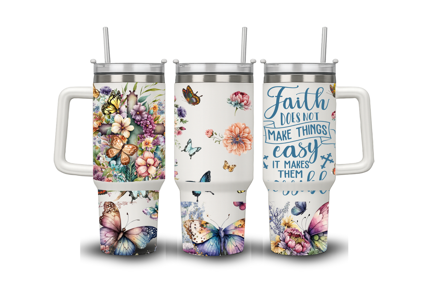 40oz tumbler with handle flowers